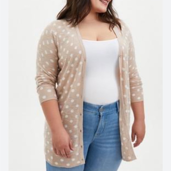 torrid Sweaters - Torrid oatmeal polka dot slub boyfriend cardigan cotton blend size 5X NWT